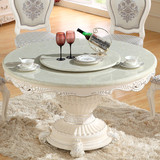 欧式天然大理石餐桌 象牙白田园实木旋转圆桌 户型饭桌餐桌椅组合