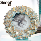 Snnei 创意儿童相框摆台 欧式个性木质画框 复古做旧圆形相架