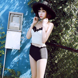 亦美珊 韩国性感复古高腰少女泳衣女分体小胸钢托学生温泉游泳衣