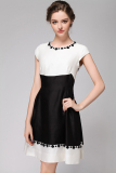 现货包邮 kate spade2015新款 无袖黑白撞色收腰显瘦钉珠连衣裙