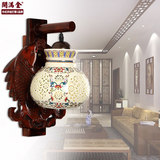 现代中式灯创意古典实木LED灯客厅卧室床头灯过道阳台灯壁灯陶瓷