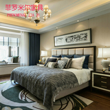 菲罗米尔现代简约双人床新中式水曲柳实木婚床1.5米1.8米卧室家具