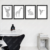 黑白线条麋鹿动物北欧创意装饰画简约办公室家居有框画挂画墙壁画