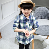 韩版春款夏季2016纯棉儿童上衣外套 男女童格子衬衫长袖休闲衬衣