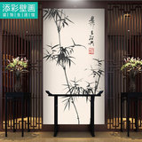 新古典中式走廊玄关门厅壁画 黑白水墨竹子 极简禅意壁布墙布名画