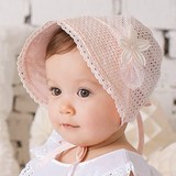 M192韩国代购正品镂空花朵公主帽子婴儿童全棉护耳帽子女宝宝胎帽