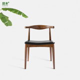 及木家具 现代简约黑胡桃白橡真皮 实木牛角椅子 实木餐椅YZ019