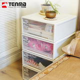 日本天马Tenma45正方透明塑料抽屉式收纳箱衣柜单层抽屉柜收纳盒