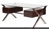 简约现代书桌电脑桌 办公桌 课桌 不锈钢架子钢化玻璃书桌 定做