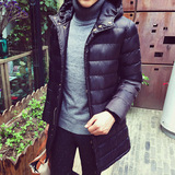 2015冬季男装中长款棉袄韩版修身连帽外套发型师潮男时尚潮流棉衣