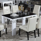 黑白色钢化玻璃餐桌椅组合6人现代简约烤漆小户型实木大理石餐桌