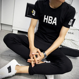 夏季潮男休闲运动服套装韩版青少年学生修身小脚裤短袖t恤整套装