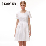 Kaiser/凯撒2015夏季新款  通勤淑女甜美白色条纹女装连衣裙