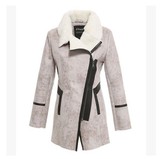 艾格正品2015冬装新款翻领皮毛大衣羊羔绒中长外套150134071-61