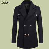Zara正品羊毛呢大衣男中长款加厚毛呢外套 商务修身呢子衣男装