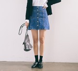 韩国直邮stylenanda官网正品代购 单排扣设计A字牛仔裙短裙