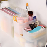 纳川 创意化妆品透明收纳盒韩国办公抽屉桌面整理箱塑料有盖带镜