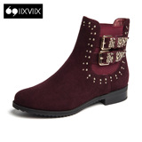 IIXVIIX2015秋冬新款牛皮皮带扣铆钉圆头低跟短靴女鞋SN54110665