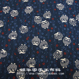 【蜗牛家手工布料】日本进口印花棉布 和风青花樱花猫头鹰 纯棉