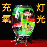 创意鱼缸圆形玻璃水培花瓶风水摆件充氧灯光金鱼缸小型特大号包邮
