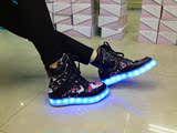 前卫欧美2014七色灯光LED灯闪靴舞鞋里外全皮拼色短靴发光鞋靴子