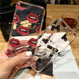韩版时尚口红嘴唇6s手机壳透明简约涂鸦欧美手绘iPhone6保护壳