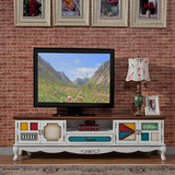 美式乡村实木电视柜彩绘复古做旧1.8米矮柜地中海白色客厅组合