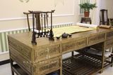 具 榆木书法桌 写字台 明式画案 雕花办公桌实木书桌 仿古典家