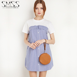 SMSS欧美时尚夏季女装蓝白条纹连衣裙学生 拼接衬衫裙女中长款