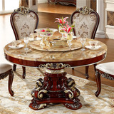 欧式餐桌椅组合天然大理石实木小户型餐台圆桌饭桌6人餐台