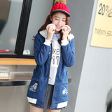 少女冬装加绒外套2015新款韩版初高中学生女装中长款牛仔卫衣开衫