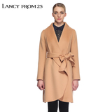 LANCY朗姿新女冬装优雅大翻领系带呢大衣LCAWI01HLC026
