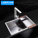 德国LABRAZE 厨房水槽单槽套餐 手工拉丝304不锈钢加厚4MM洗菜池
