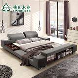 林氏木业现代简约布艺床日式软床双人床1.8米榻榻米储物布床R50
