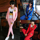 韩国休闲运动套装女秋15大黄鸭运动服纯棉连帽卫衣两件套学生外套