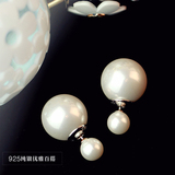 s925纯银双面前后珍珠耳钉耳环日韩国女款防过敏时尚气质银饰正品