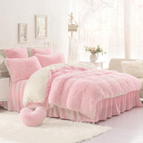 1.2米1.5床1.8米2米定做圆床用品长毛绒短毛绒羊羔绒四件套粉色