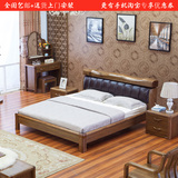1.8米现代中式虎斑实木真皮床高箱储物双人特价婚床　小孩实木床