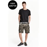 HM H&M专柜正品代购男装棉布低裆迷彩及膝侧袋工装短裤037022现货