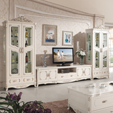 高档欧式电视柜组合美式田园客厅实木白色烤漆地柜酒柜简约现代