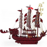 红木工艺品 中式一帆风顺帆船摆件 100cm 大号木船 风水龙船