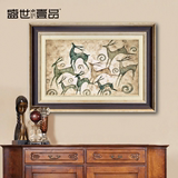 欧式装饰画客厅三联画油画玄关有框沙发背景墙组合挂画美式发财鹿
