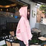 【B+】粉色刺绣字母宽松套头带帽连帽卫衣外套女韩版韩国学生潮春