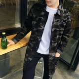 2016年春季原创设计韩版修身潮男装中长款迷彩薄风衣休闲外套男