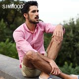 简木男装Simwood2016春装新款男士休闲长袖衬衫潮男修身亚麻衬衣
