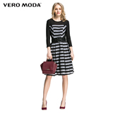 Vero Moda2016新品条纹修身七分袖中长款夏季连衣裙31617C044