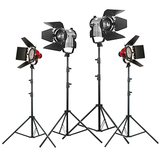LED100W影视聚光灯双灯+800W红头灯双灯套装 调光双色摄像摄影灯