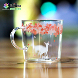 动漫物语 日本和风樱花杯 创意玻璃水杯学生茶杯猫/鹿/兔生日礼物