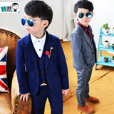 2016韩版童装春季英伦风加绒男童西装套装 儿童马甲三件套小礼服