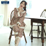 秋季新品韩国女式睡衣梭织全棉刺绣花边可爱公主范舒适家居服套装